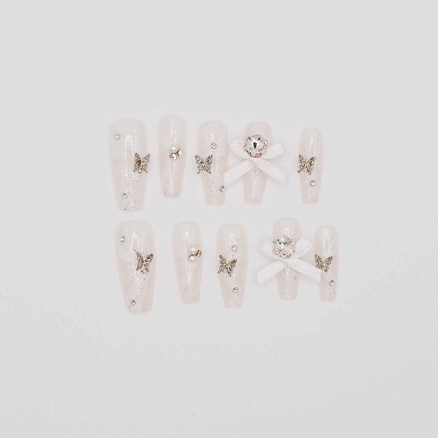 White Shimmer with 3D Bows, Butterflies & Crystals
