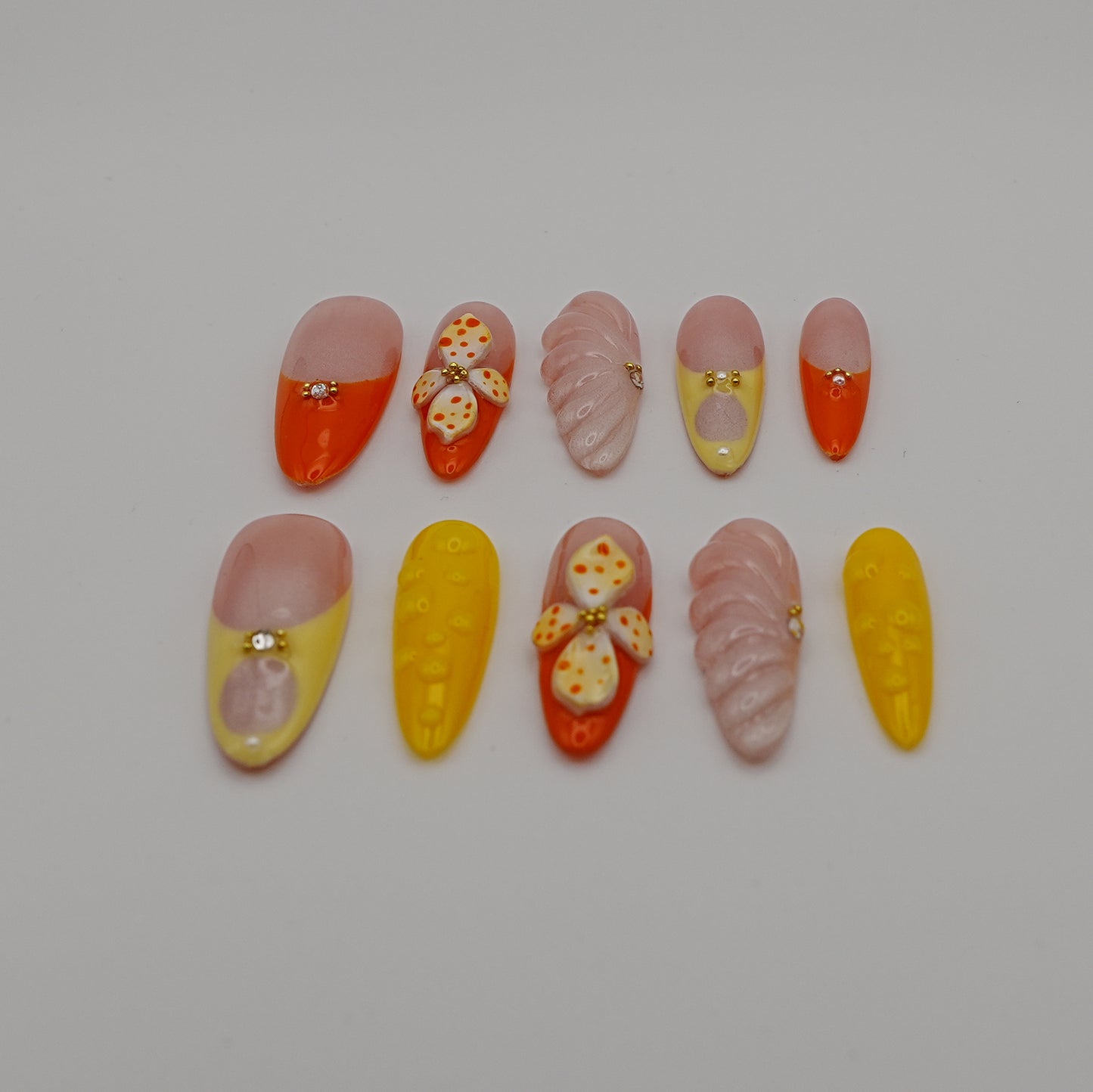 Tropical Starfish Press-On Nails – Sunset Orange, Yellow & Nude Tones with Beachy Vibes