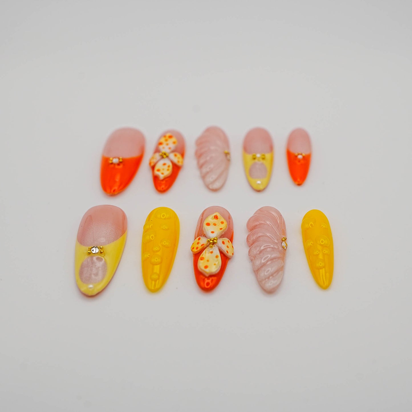 Tropical Starfish Press-On Nails – Sunset Orange, Yellow & Nude Tones with Beachy Vibes