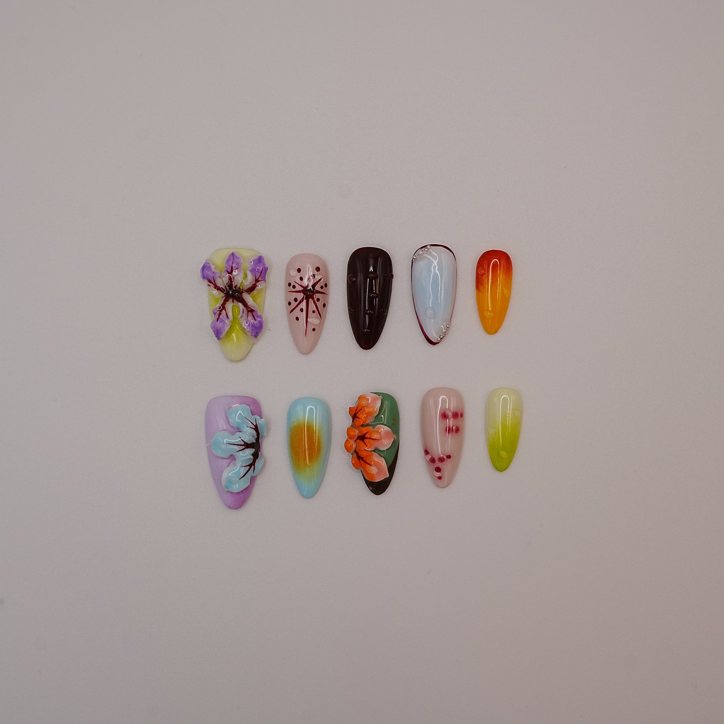 Paradise Petals – Colorful 3D Floral Art Press-On Nails with Tropical Vibes