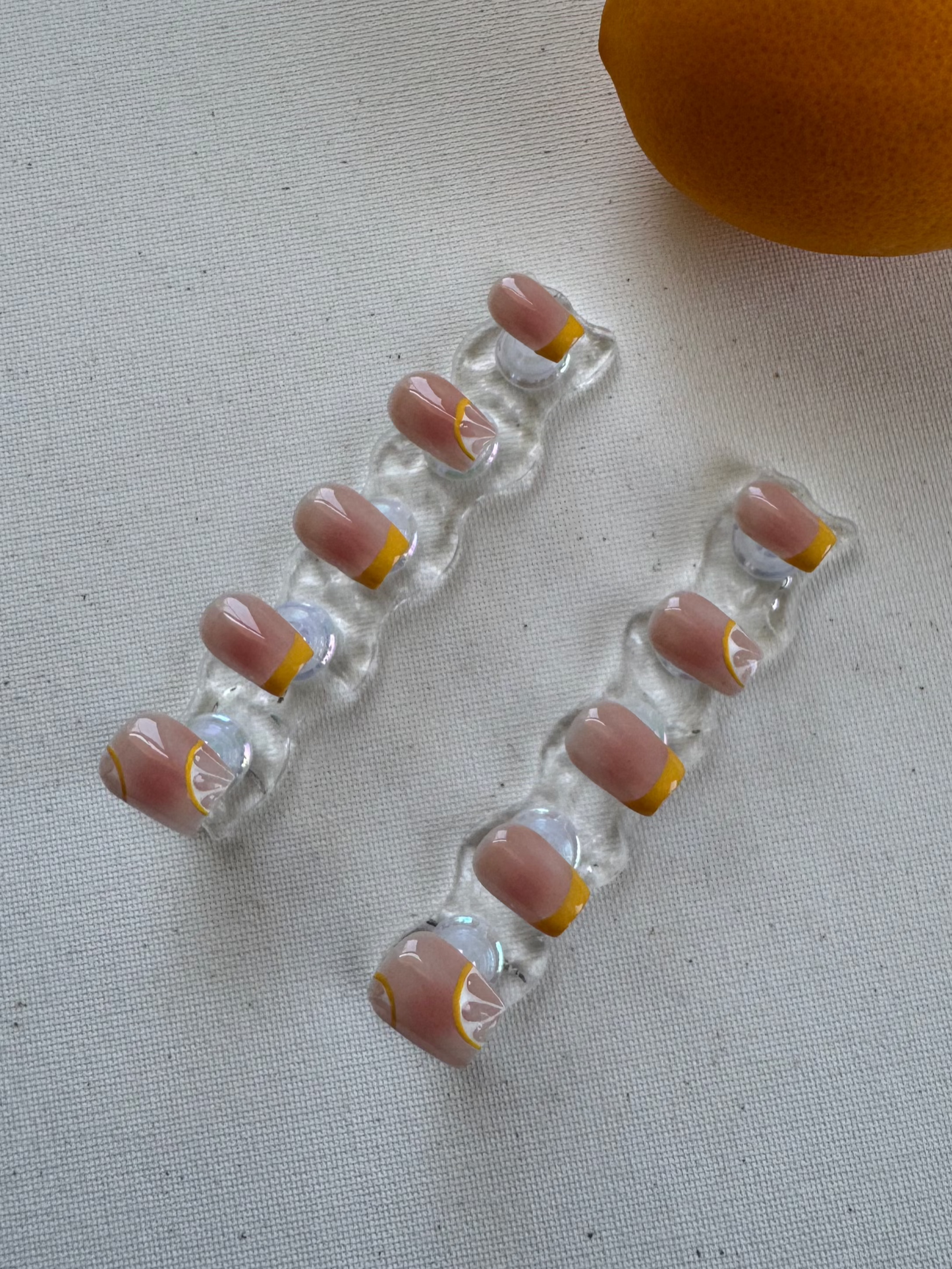 Citrus Kiss – Nude Base with Yellow French Lemon Art