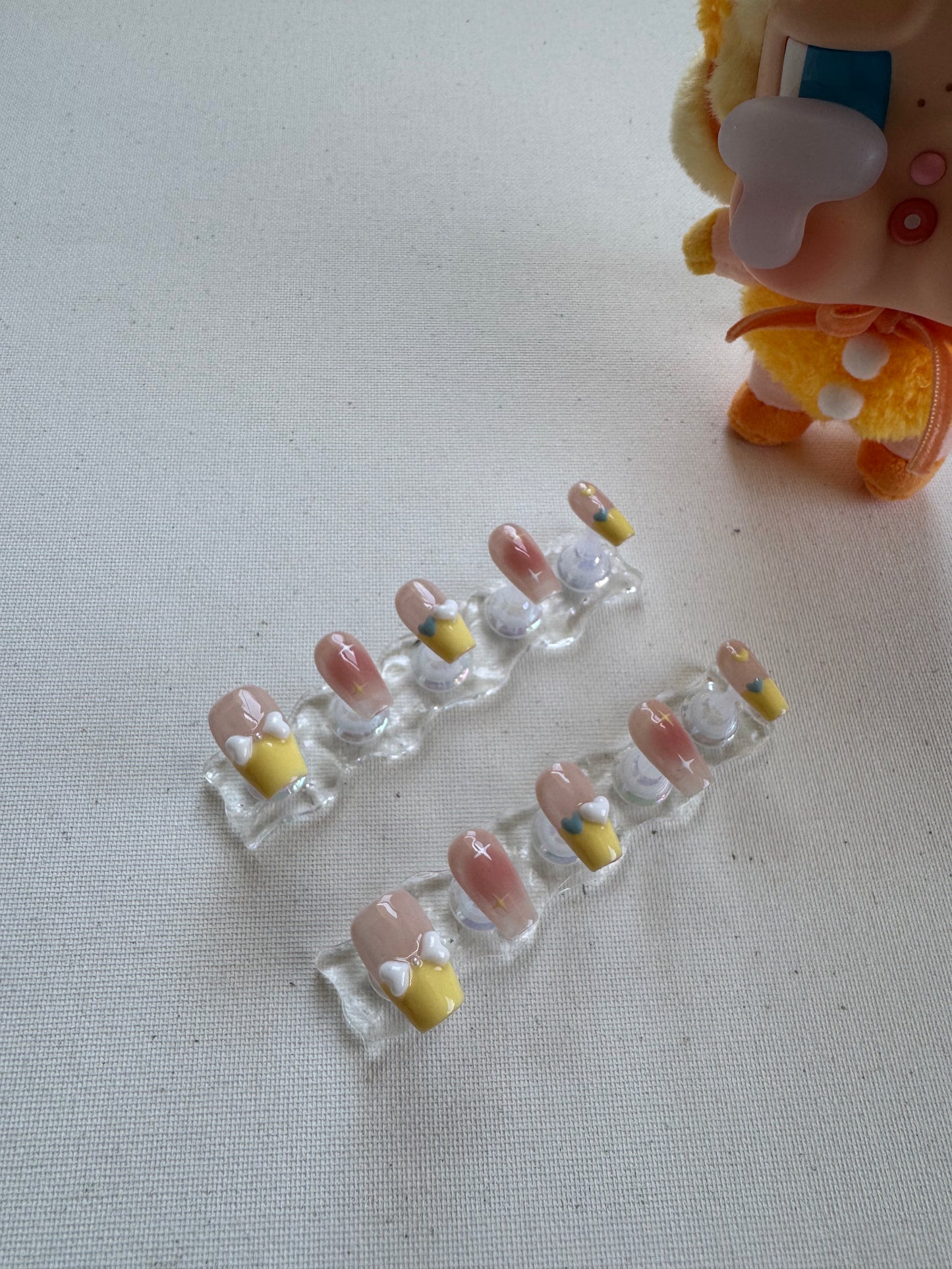 Sunshine Kiss – Nude Base with Yellow French & 3D Heart