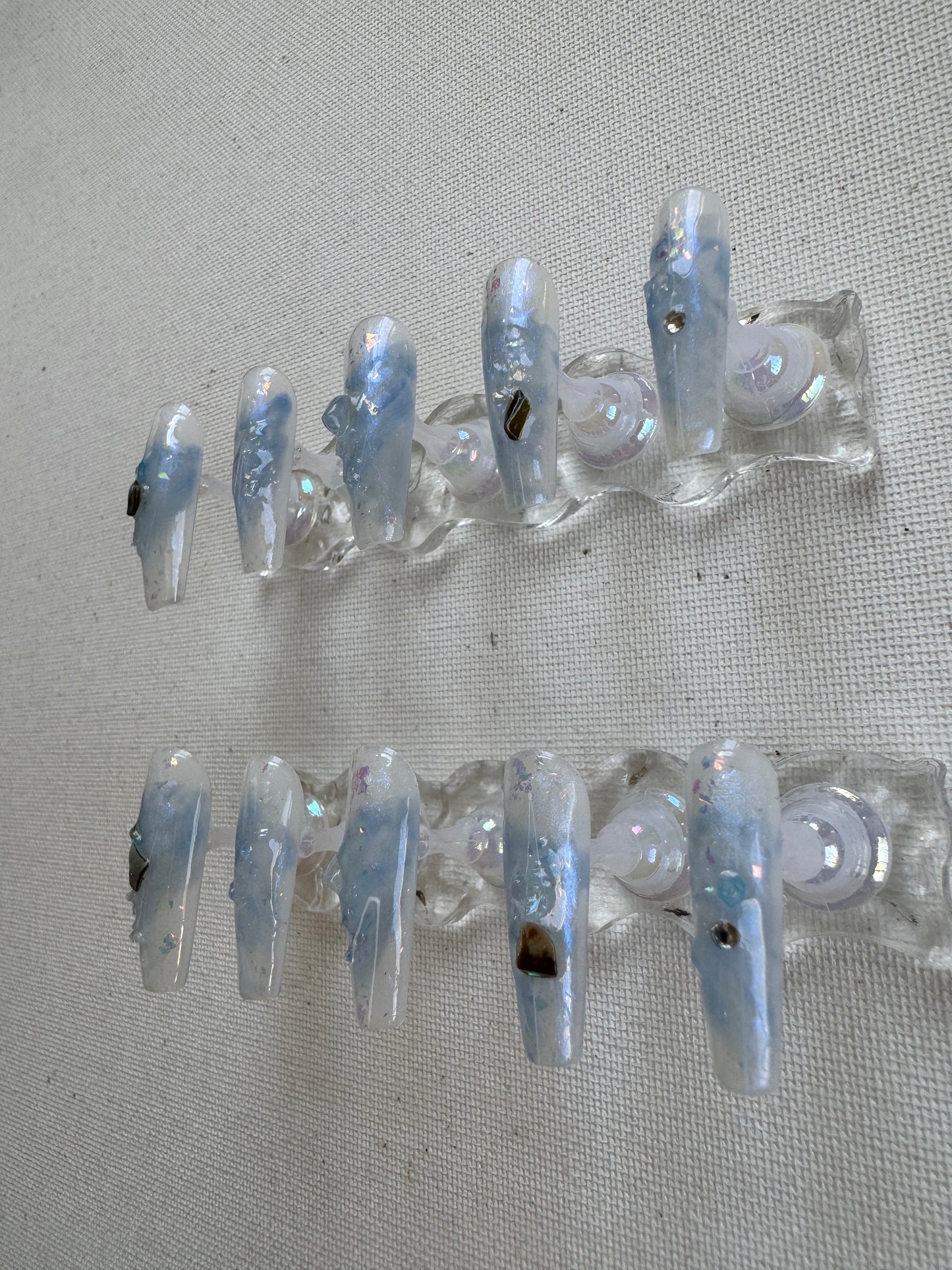 Aqua Opal – Dreamy Jelly Nails with Embedded Mother-of-Pearl