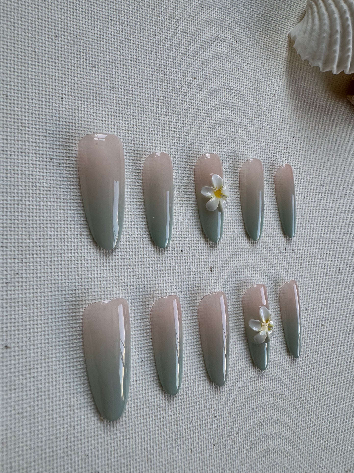 Tropical Breeze Ombre – Nude & Pink-Green Gradient Floral Nails