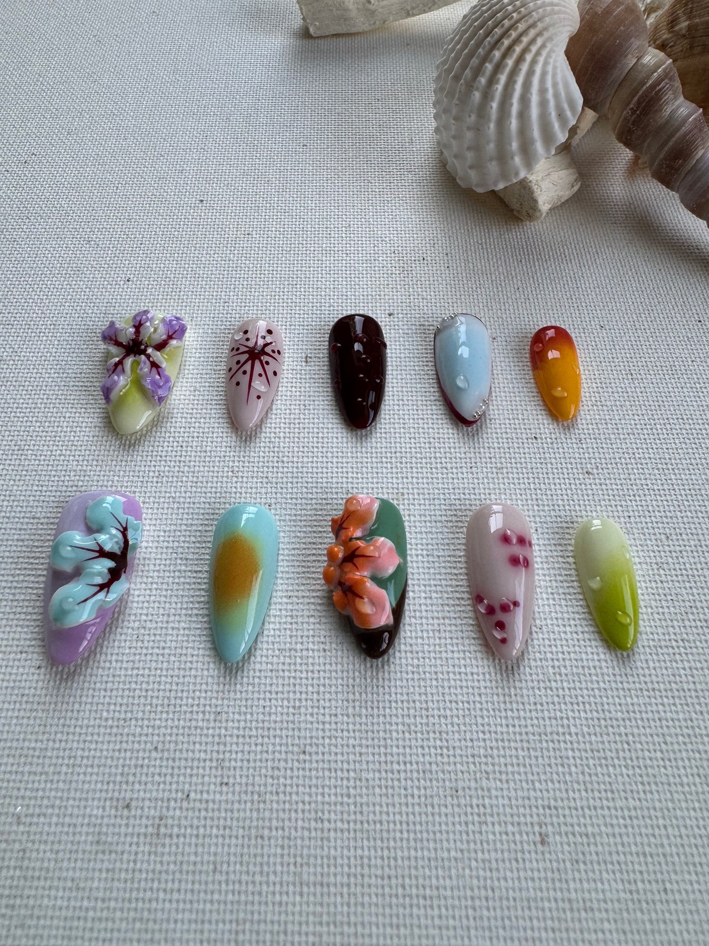 Paradise Petals – Colorful 3D Floral Art Press-On Nails with Tropical Vibes