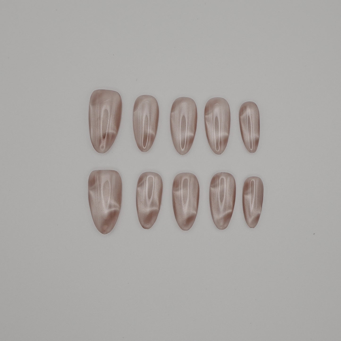 Mocha Satin Cat Eye Press-On Nails – Glossy Brown Magnetic Effect