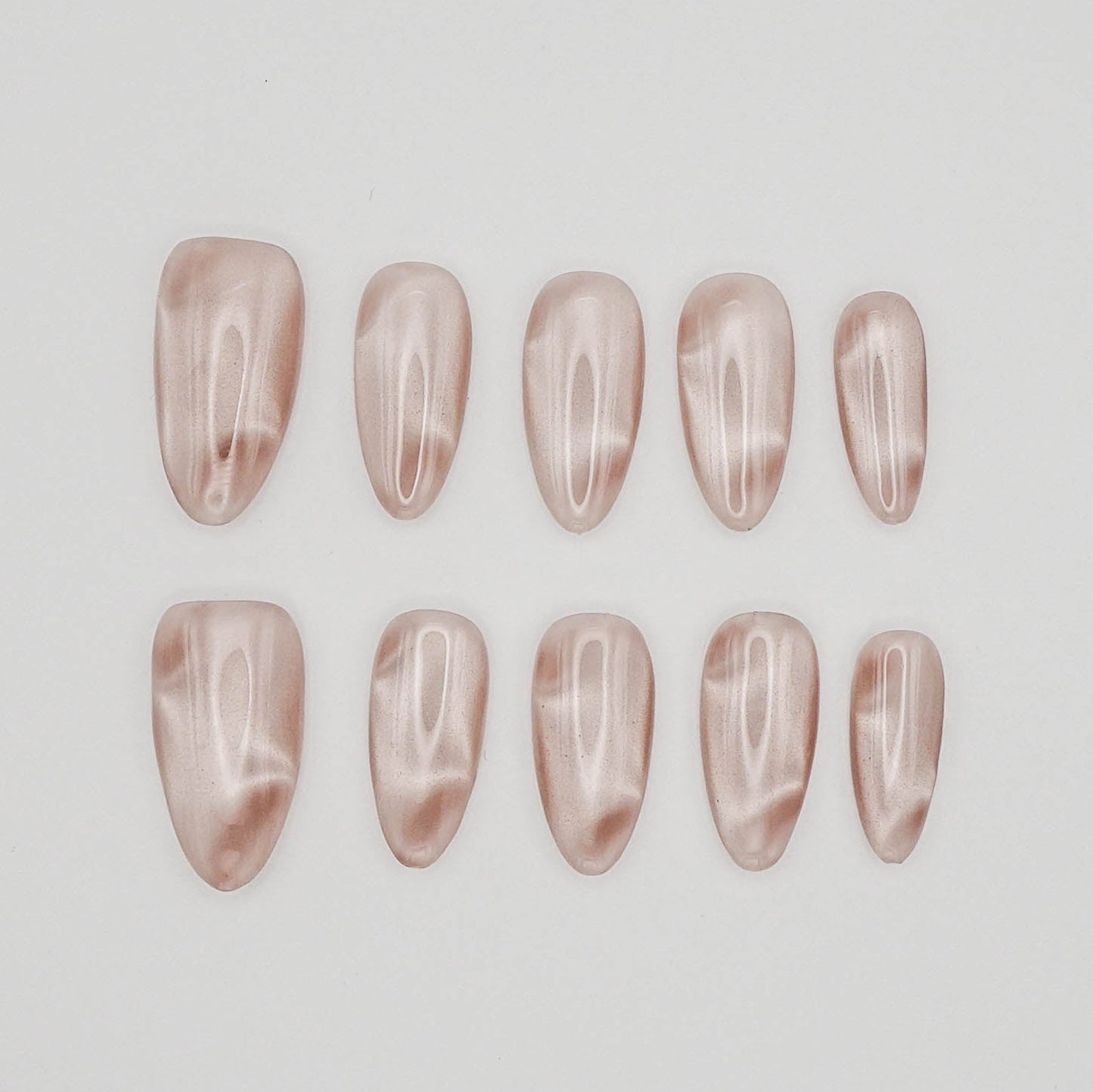 Mocha Satin Cat Eye Press-On Nails – Glossy Brown Magnetic Effect