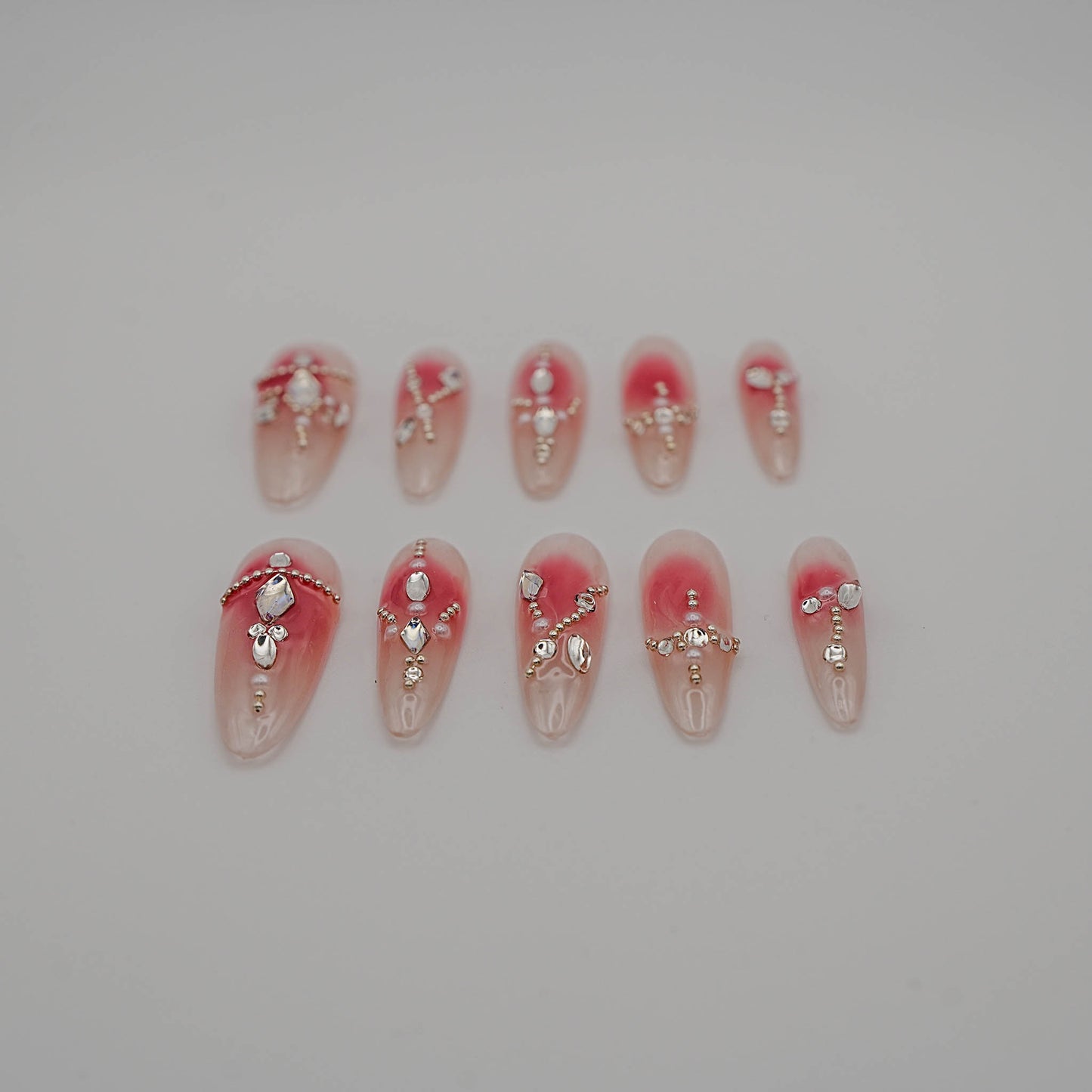 Blush Gradient Press-On Nails with Rhinestone Accents