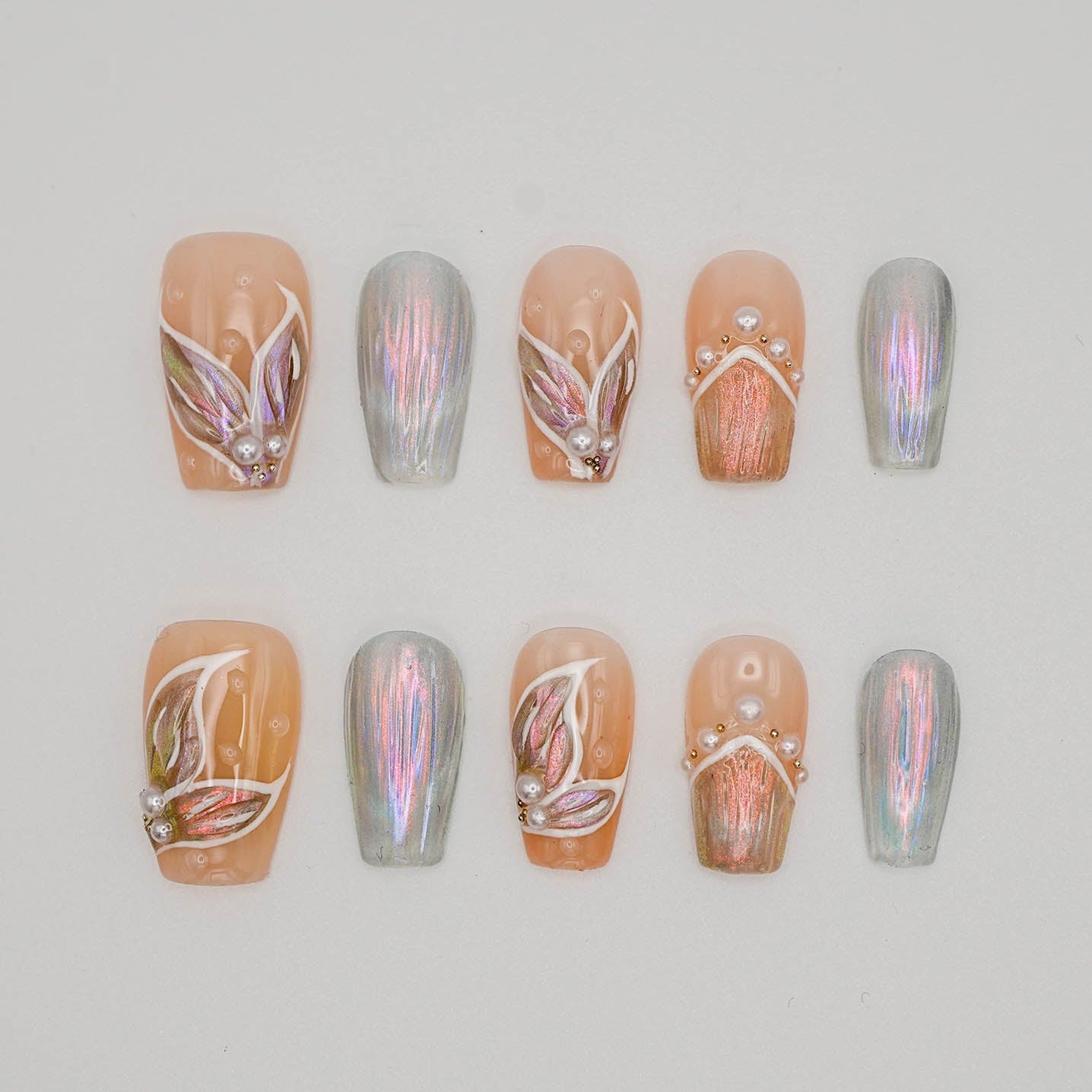 Aqua Muse – 3D Aurora Nails with Iridescent Pearls