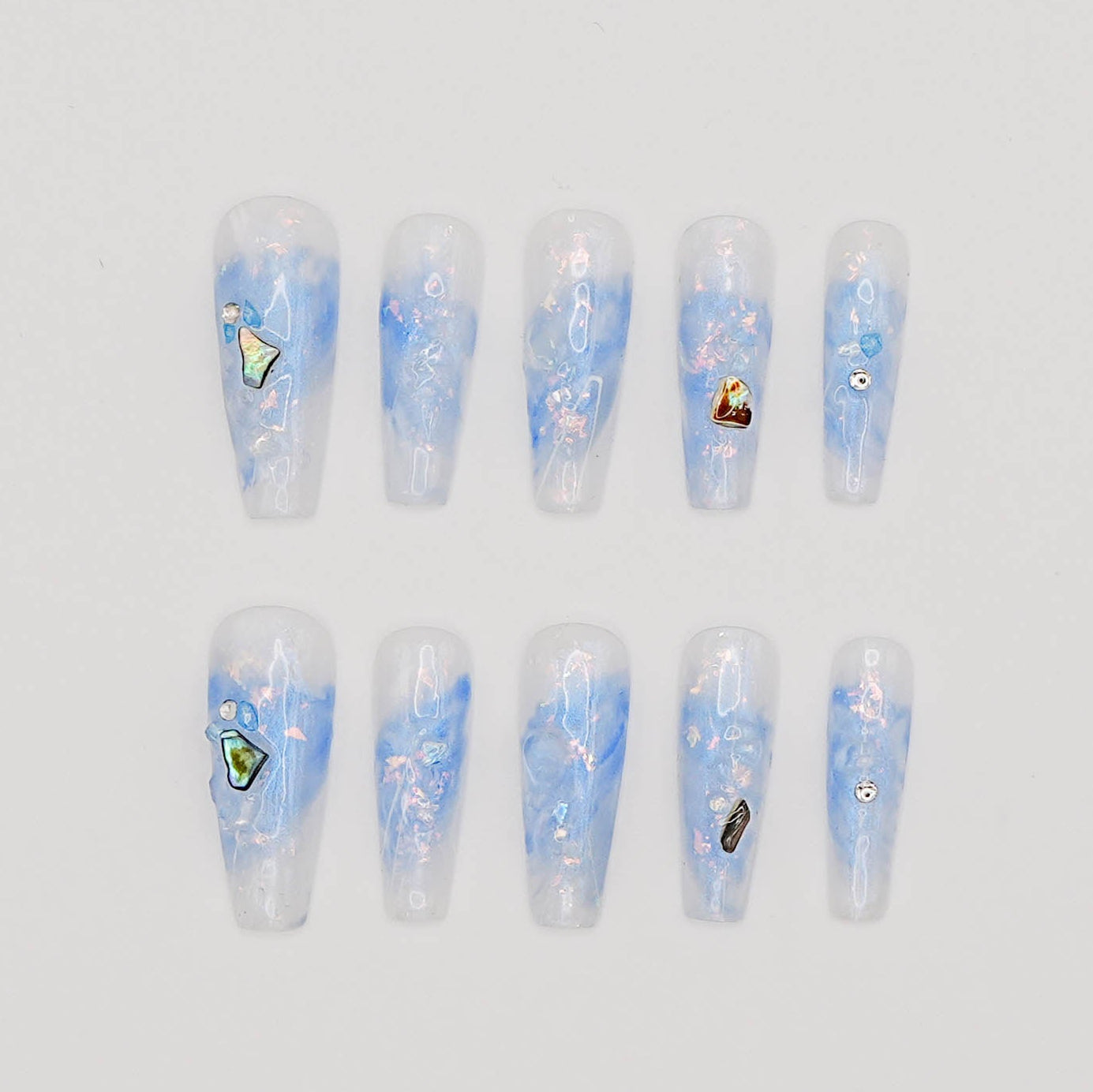 Aqua Opal – Dreamy Jelly Nails with Embedded Mother-of-Pearl