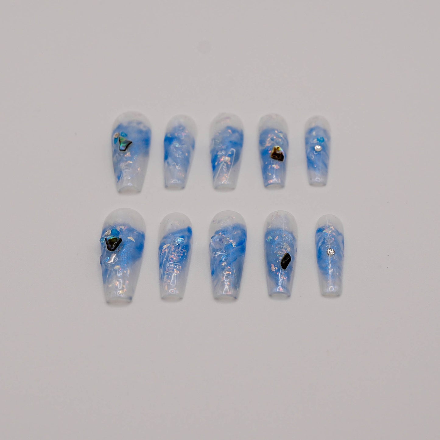 Aqua Opal – Dreamy Jelly Nails with Embedded Mother-of-Pearl