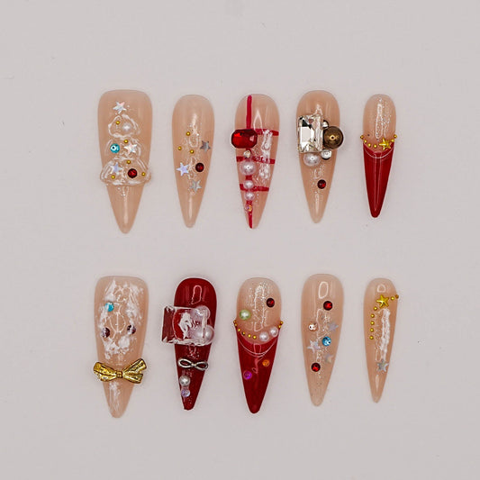 Red Christmas Magic 3D Press-On Nail Set