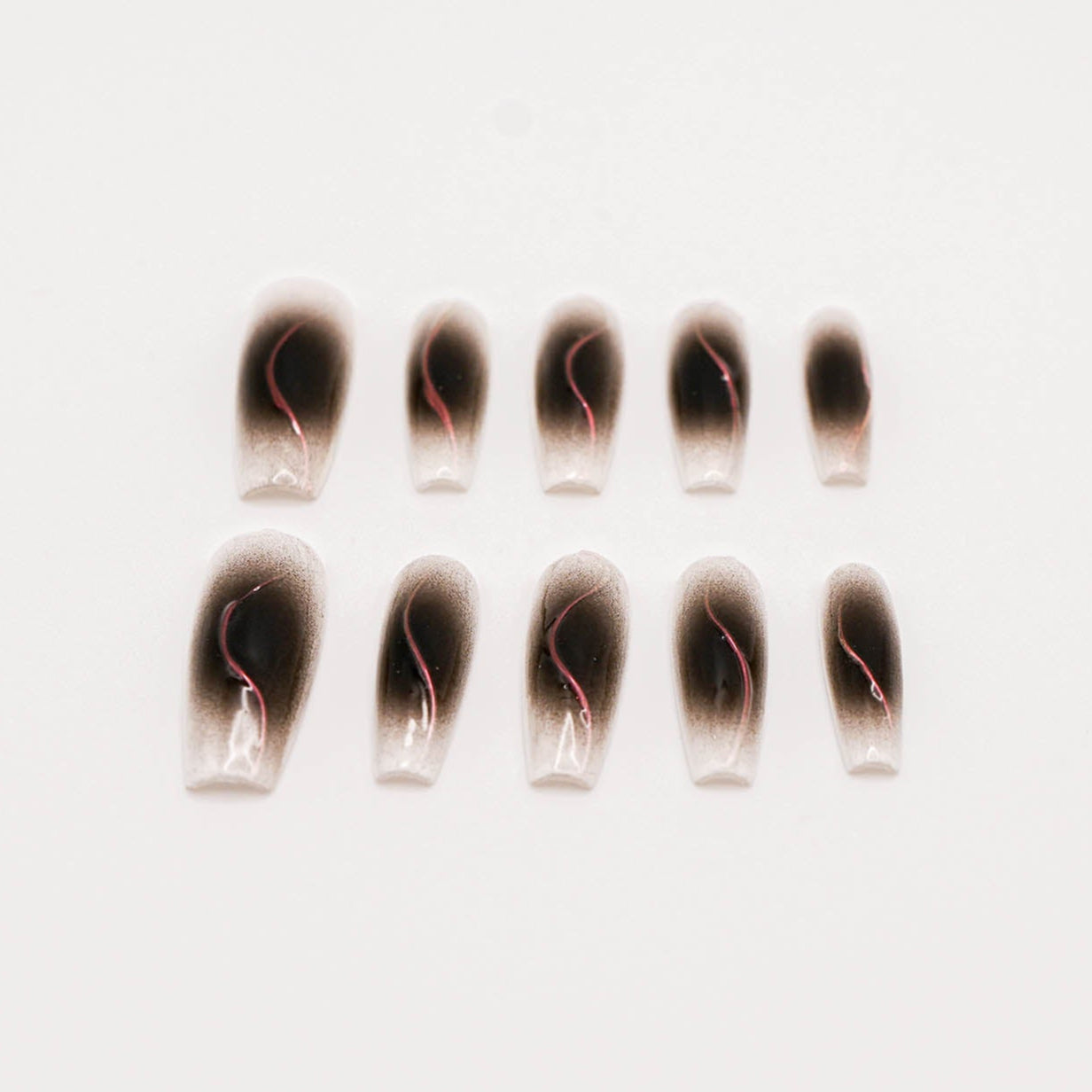 Smoke Veil Press-On Nails – Black Ombre with Abstract Silver & Lilac Lines