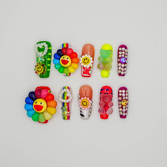 Glossy Gel Neon Candy with 3D Sunflower Charms
