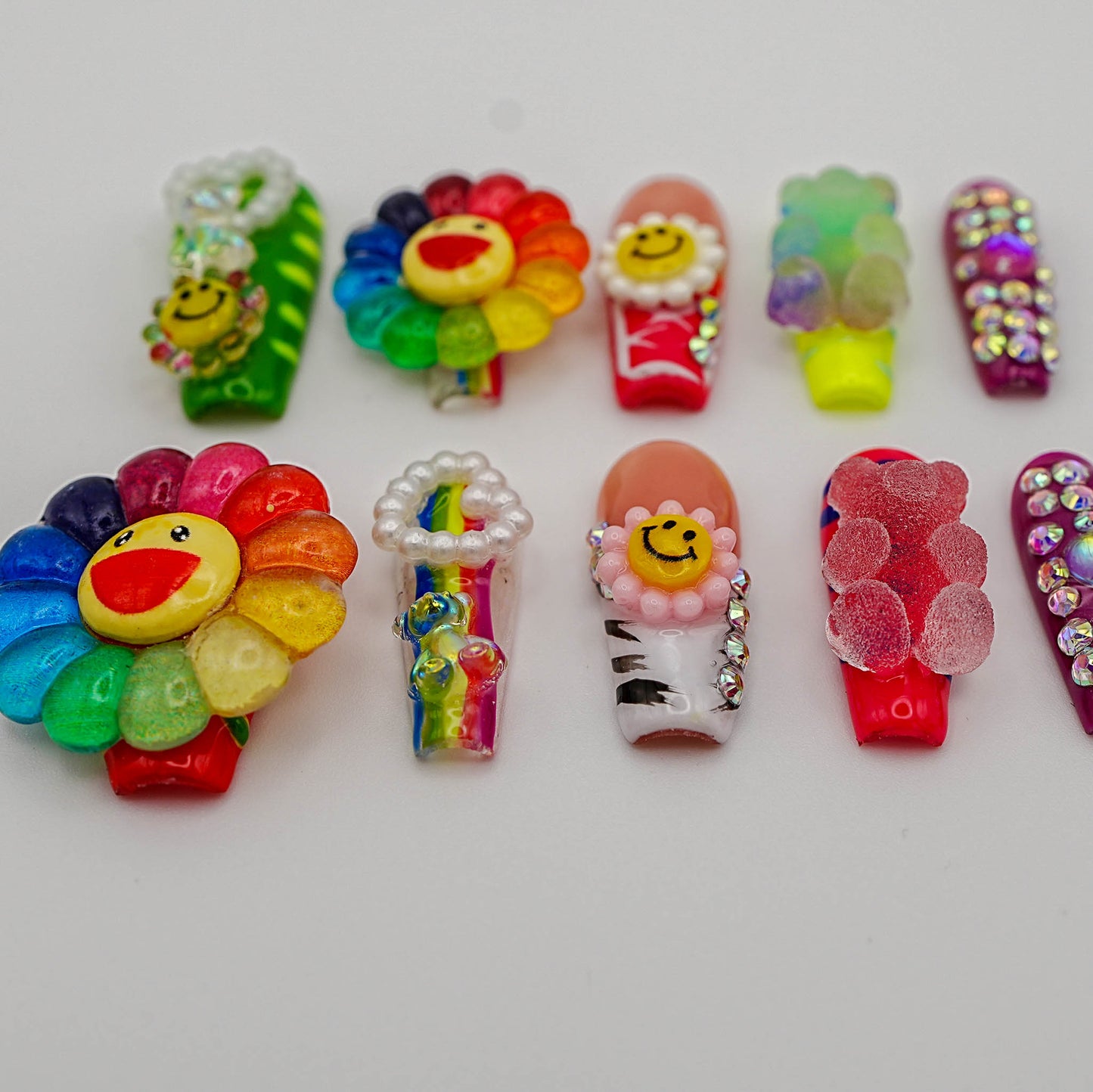 Glossy Gel Neon Candy with 3D Sunflower Charms