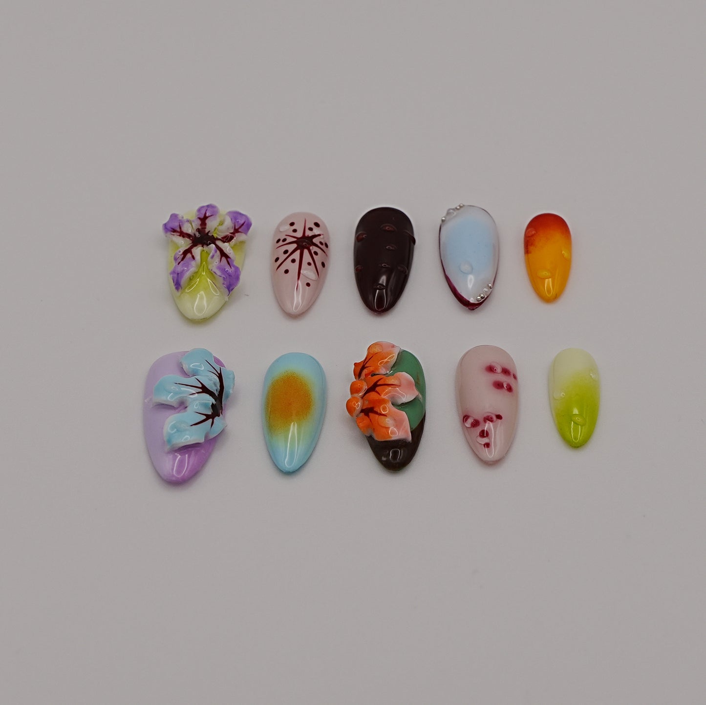 Paradise Petals – Colorful 3D Floral Art Press-On Nails with Tropical Vibes