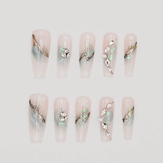 Gemflow – Sculpted Opalescent Nails with Crystal Lines & Rhinestones