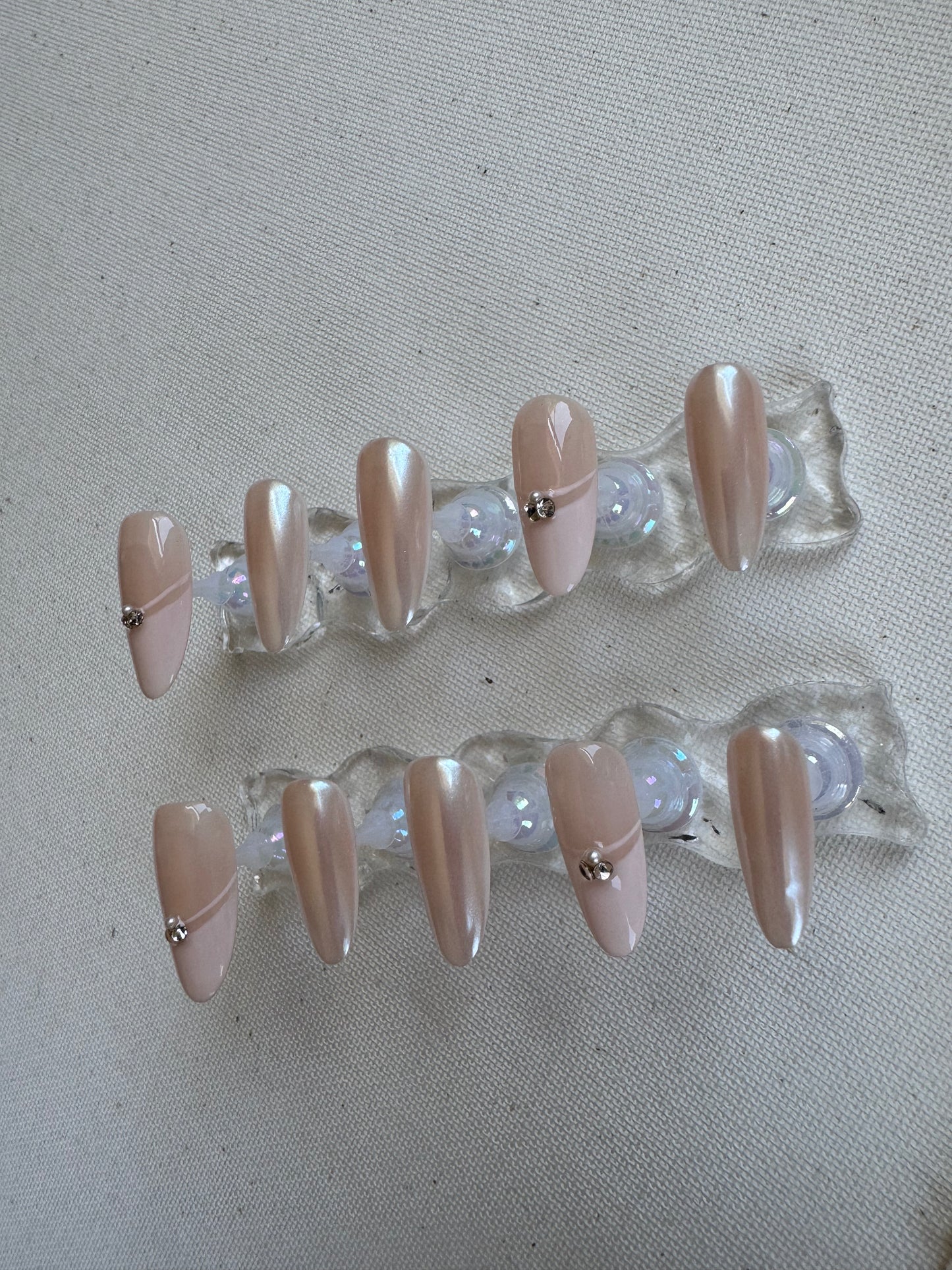 Elegance Touch – Nude French with Sparkling Gems