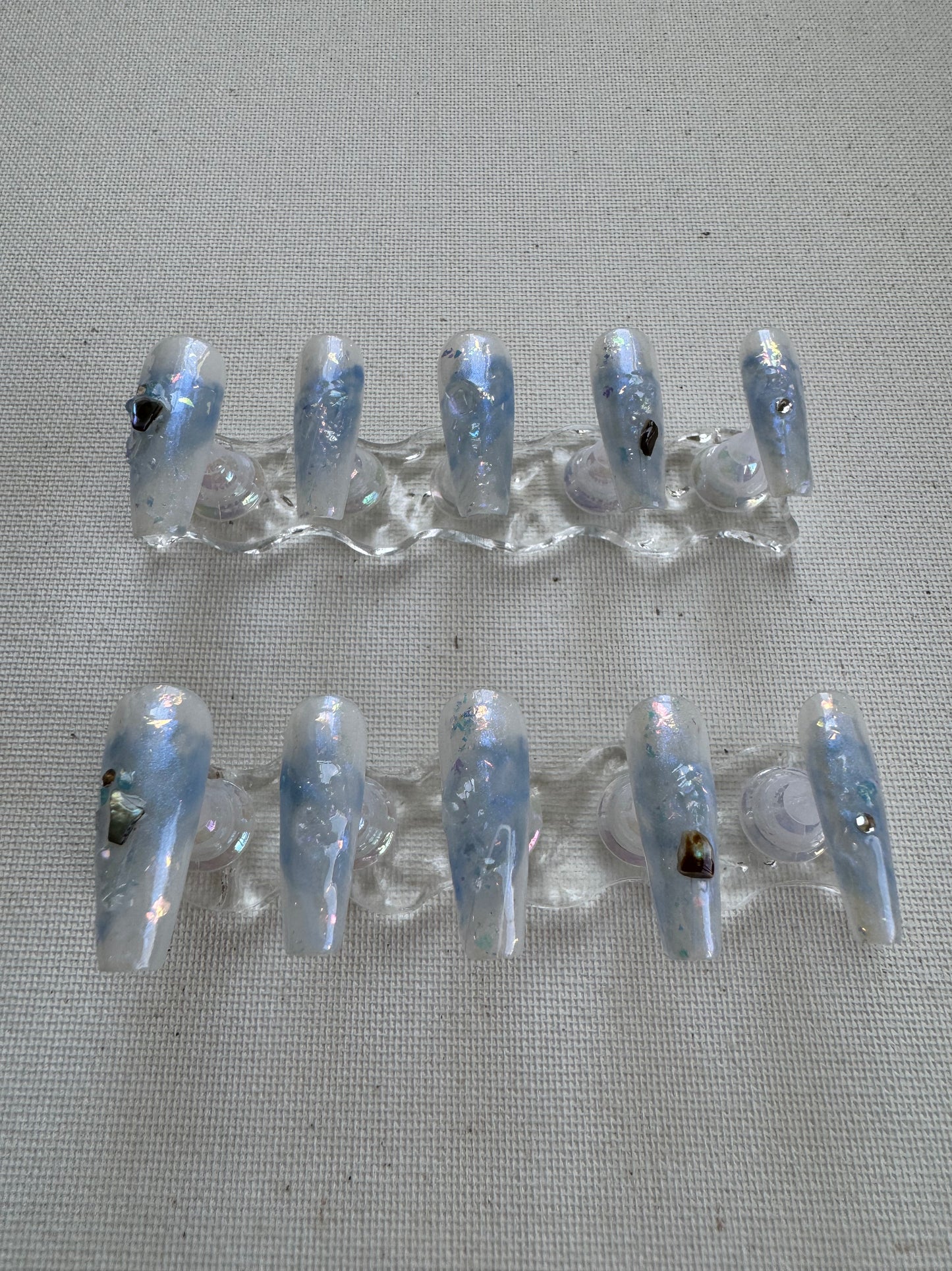 Aqua Opal – Dreamy Jelly Nails with Embedded Mother-of-Pearl