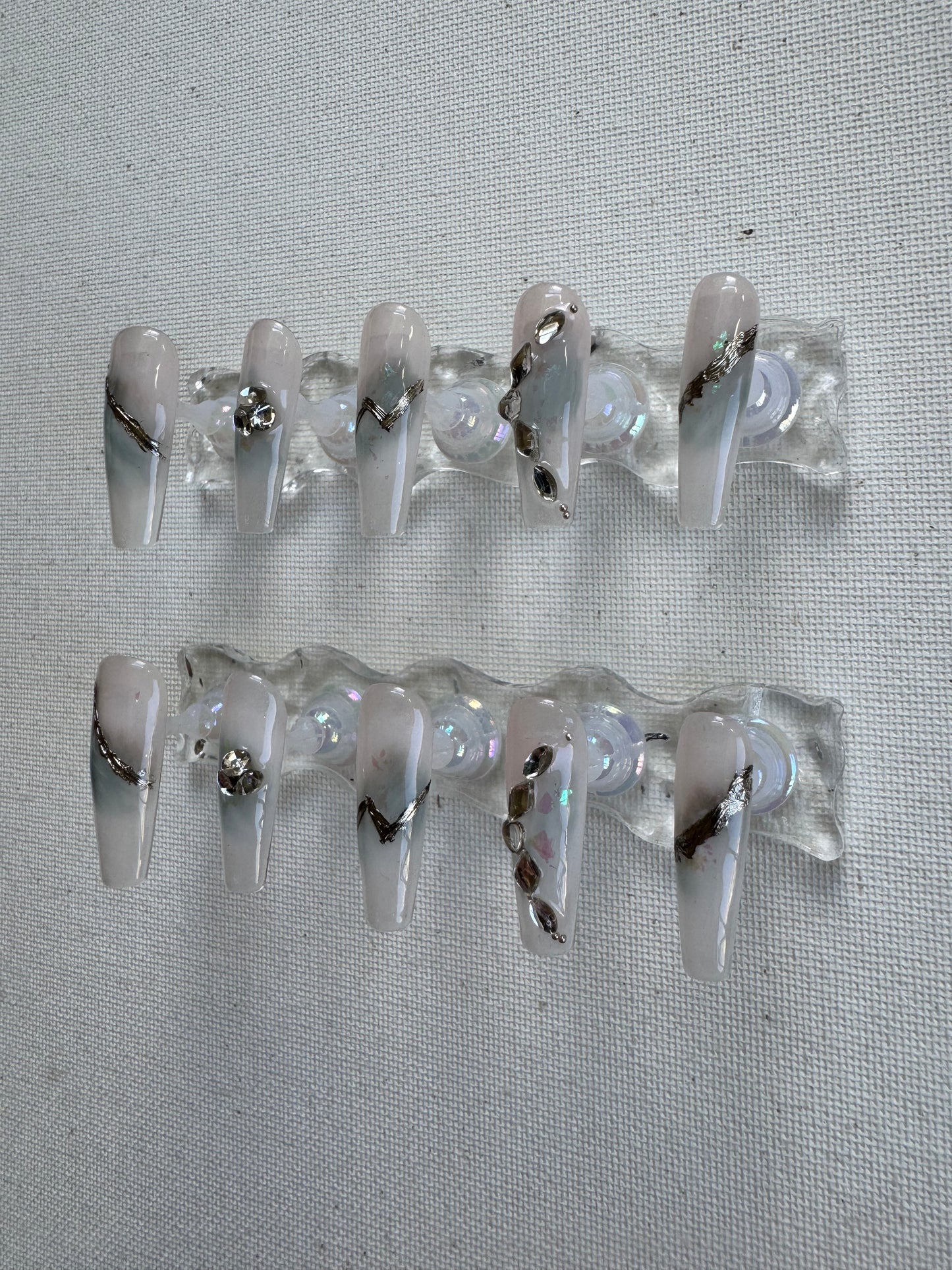 Gemflow – Sculpted Opalescent Nails with Crystal Lines & Rhinestones
