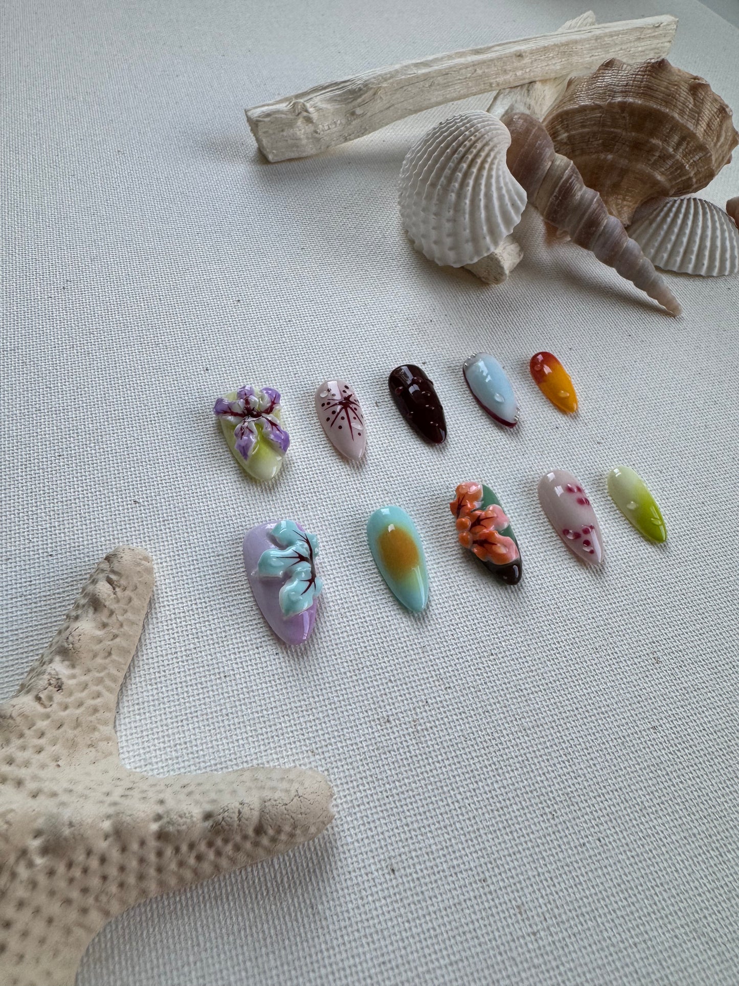 Paradise Petals – Colorful 3D Floral Art Press-On Nails with Tropical Vibes