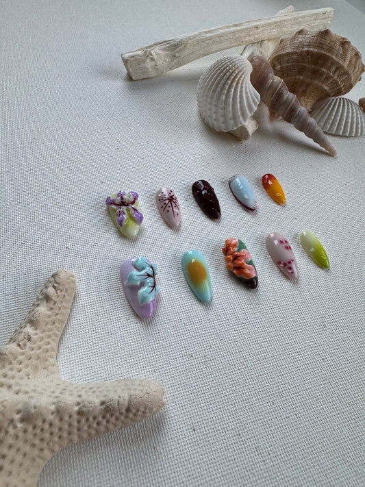 Paradise Petals – Colorful 3D Floral Art Press-On Nails with Tropical Vibes