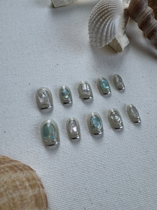 Prism Tide – Iridescent Sheer Nails with 3D Abalone Shell